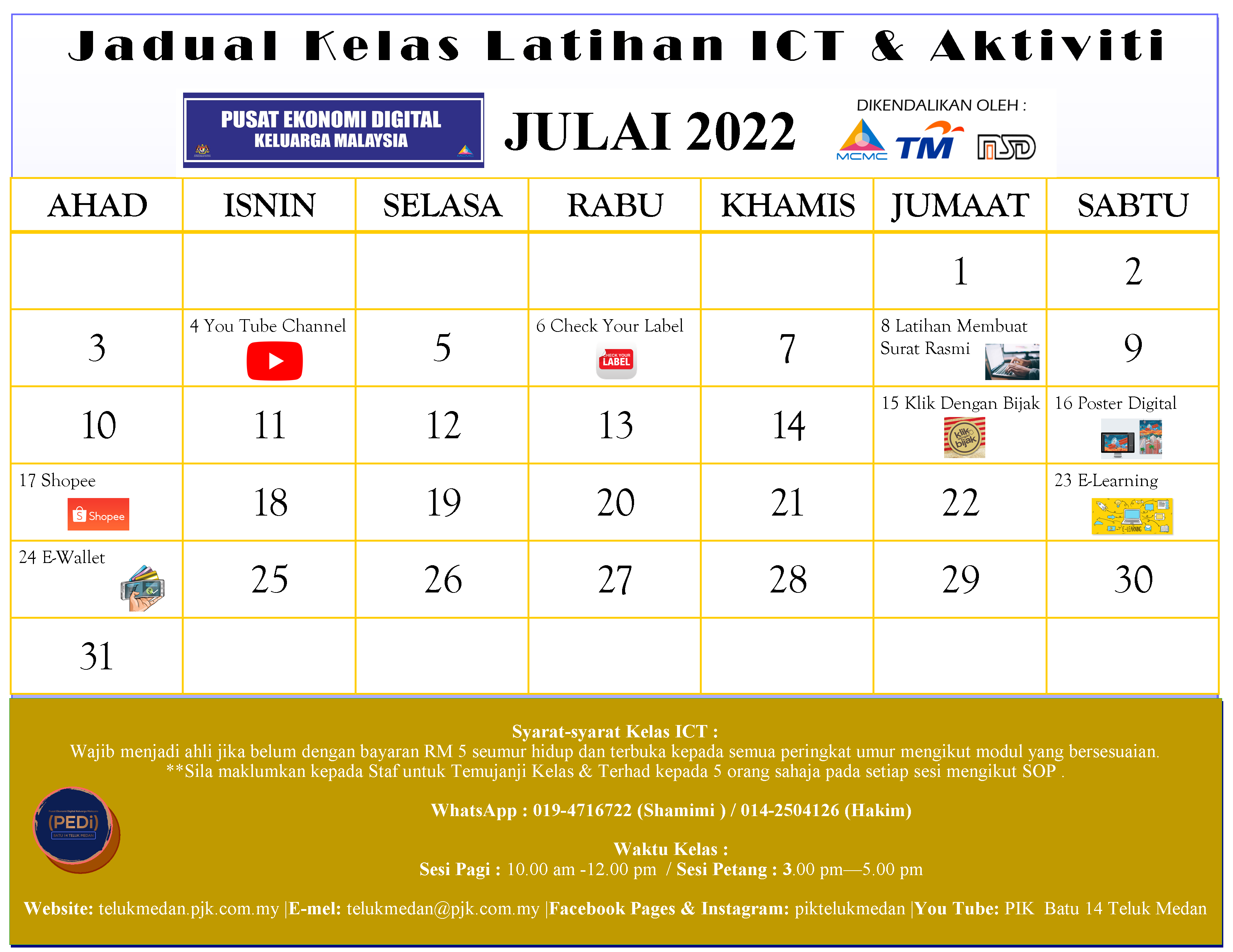 Jadual PEDi Julai 2022