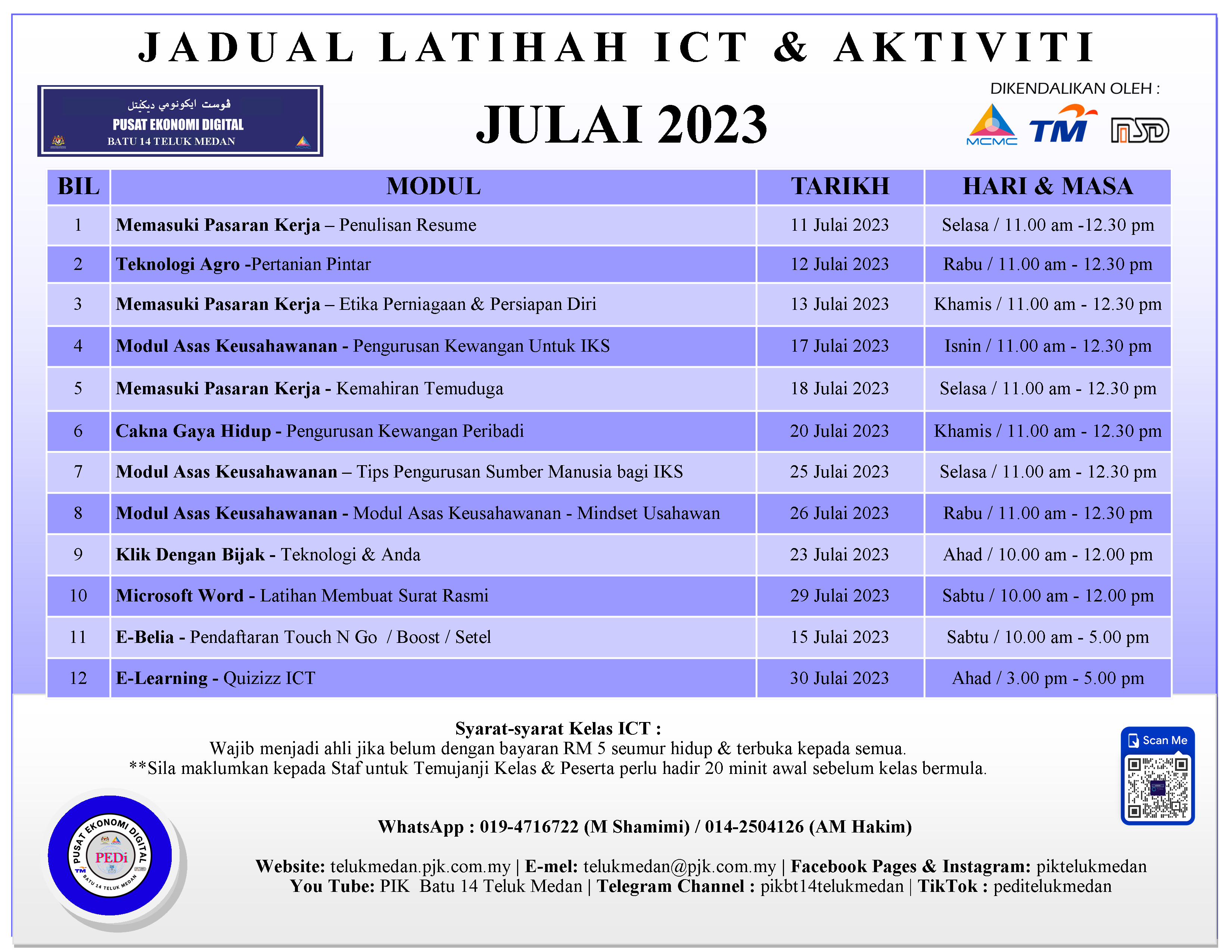 Jadual PEDi Julai 2023