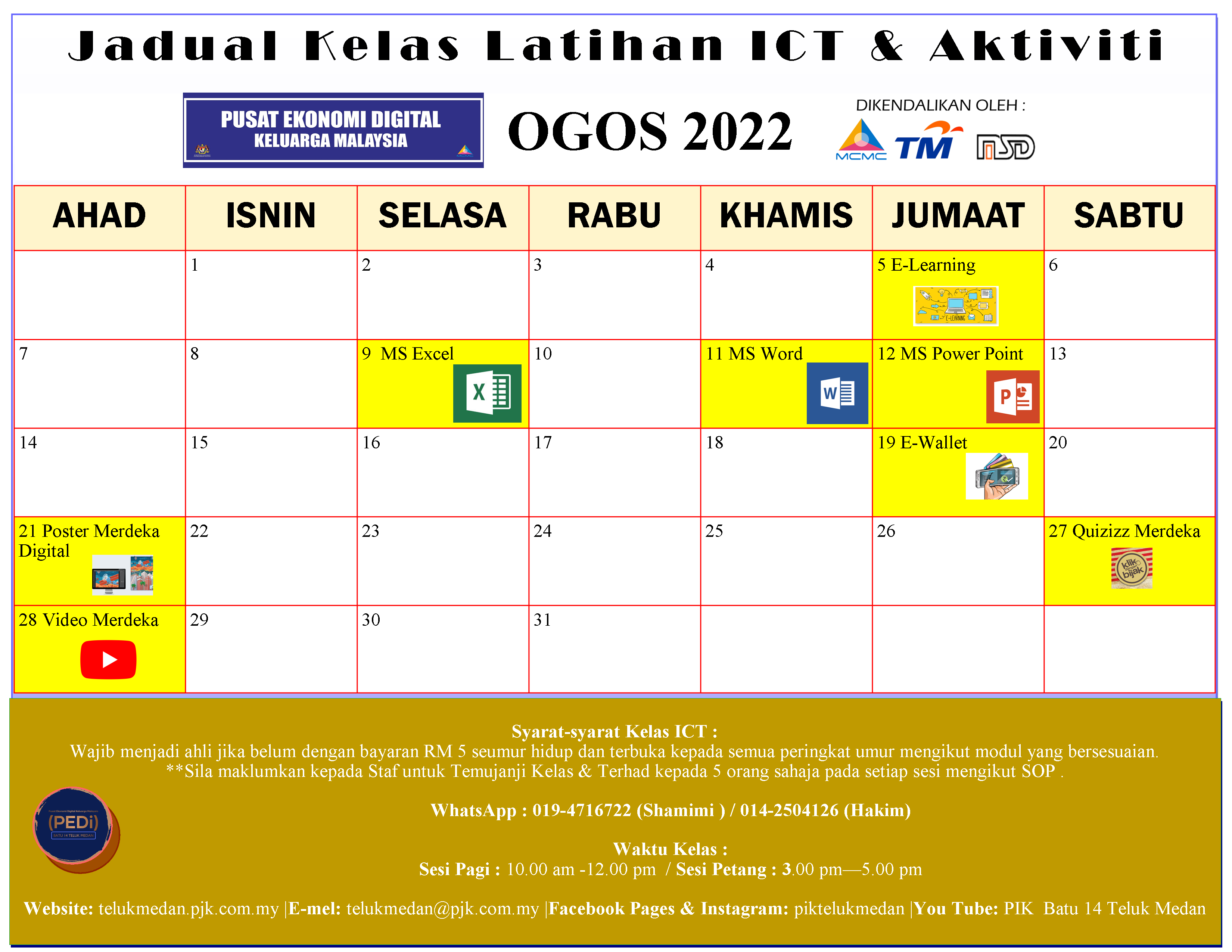 Jadual PEDi Ogos 2022