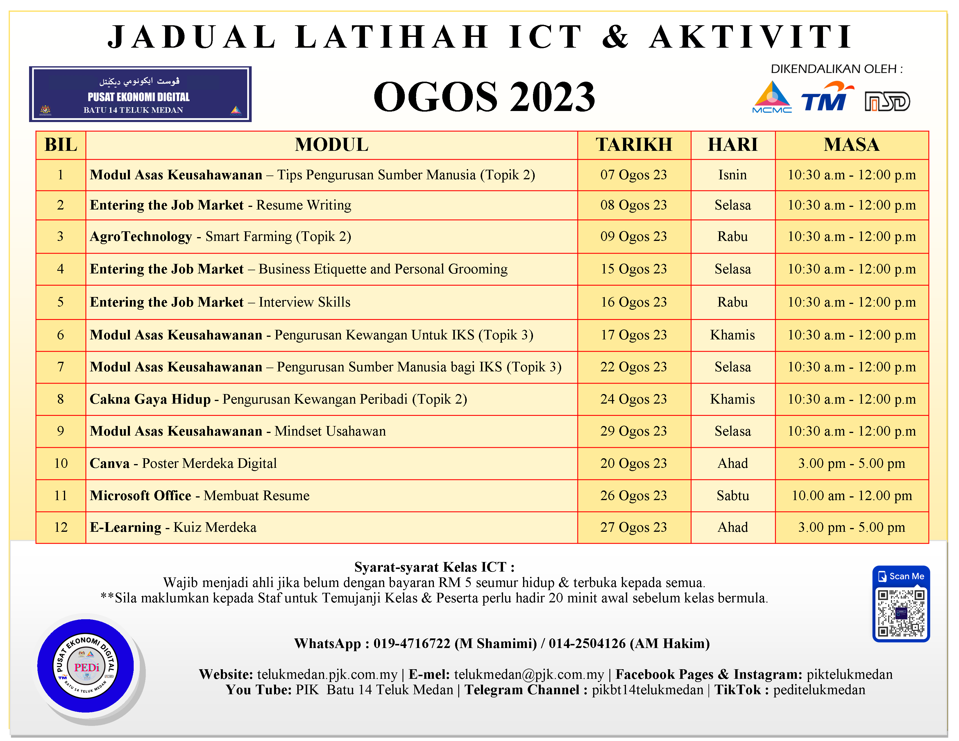 Jadual PEDi Ogos 2023