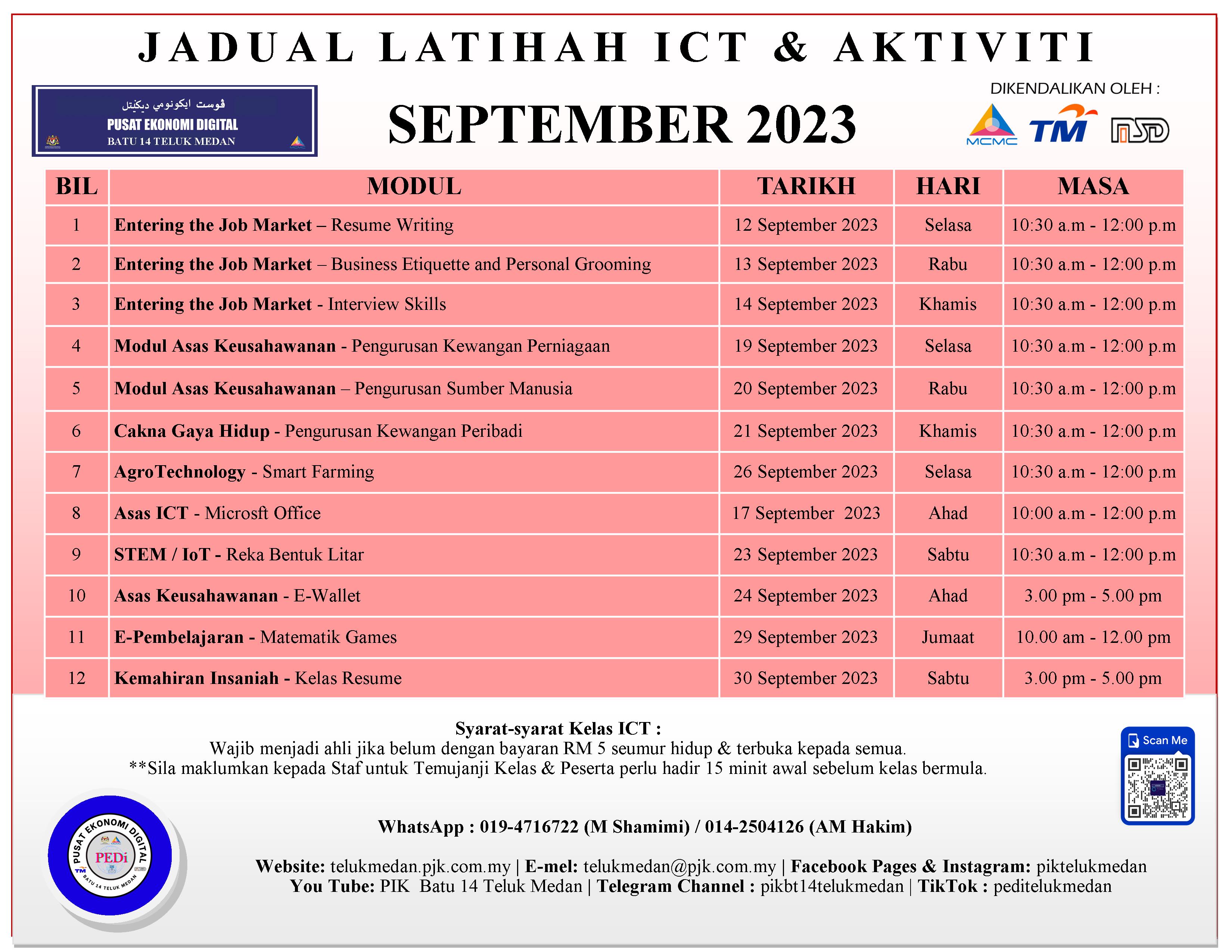 Jadual PEDi September 2023