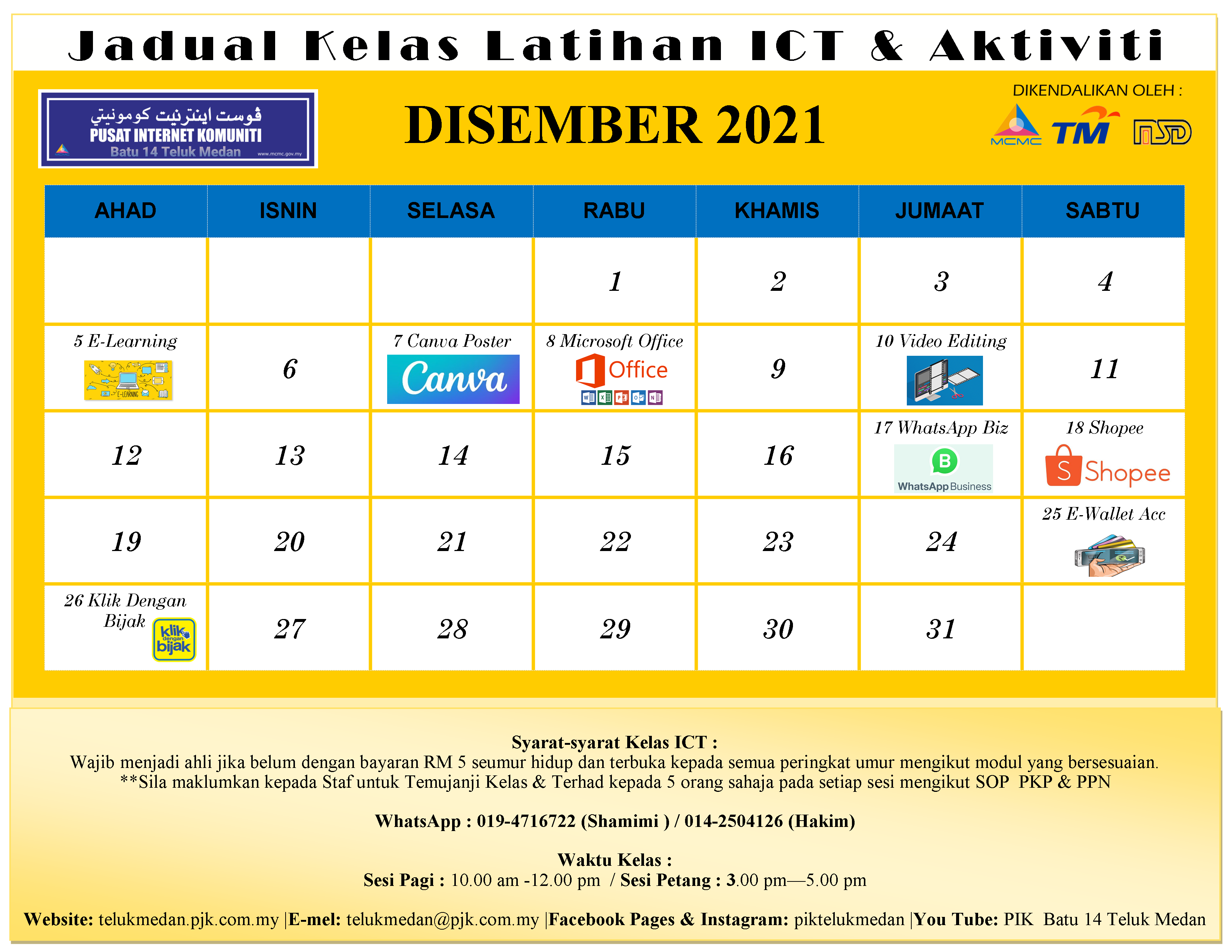 Jadual PIK Disember 2021