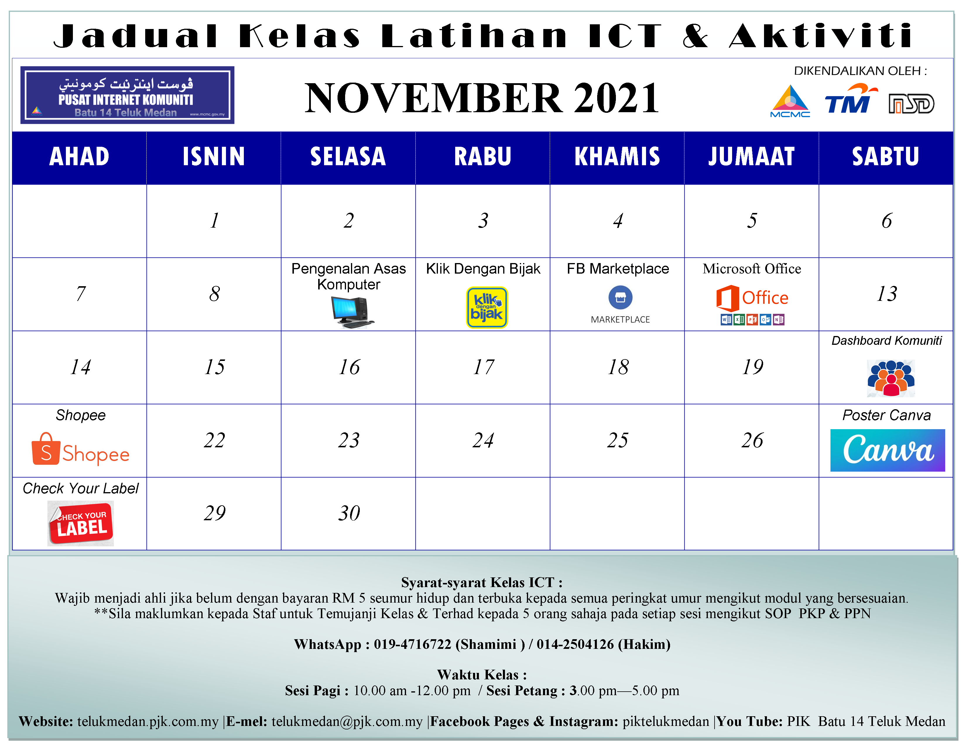 Jadual PIK November 2021