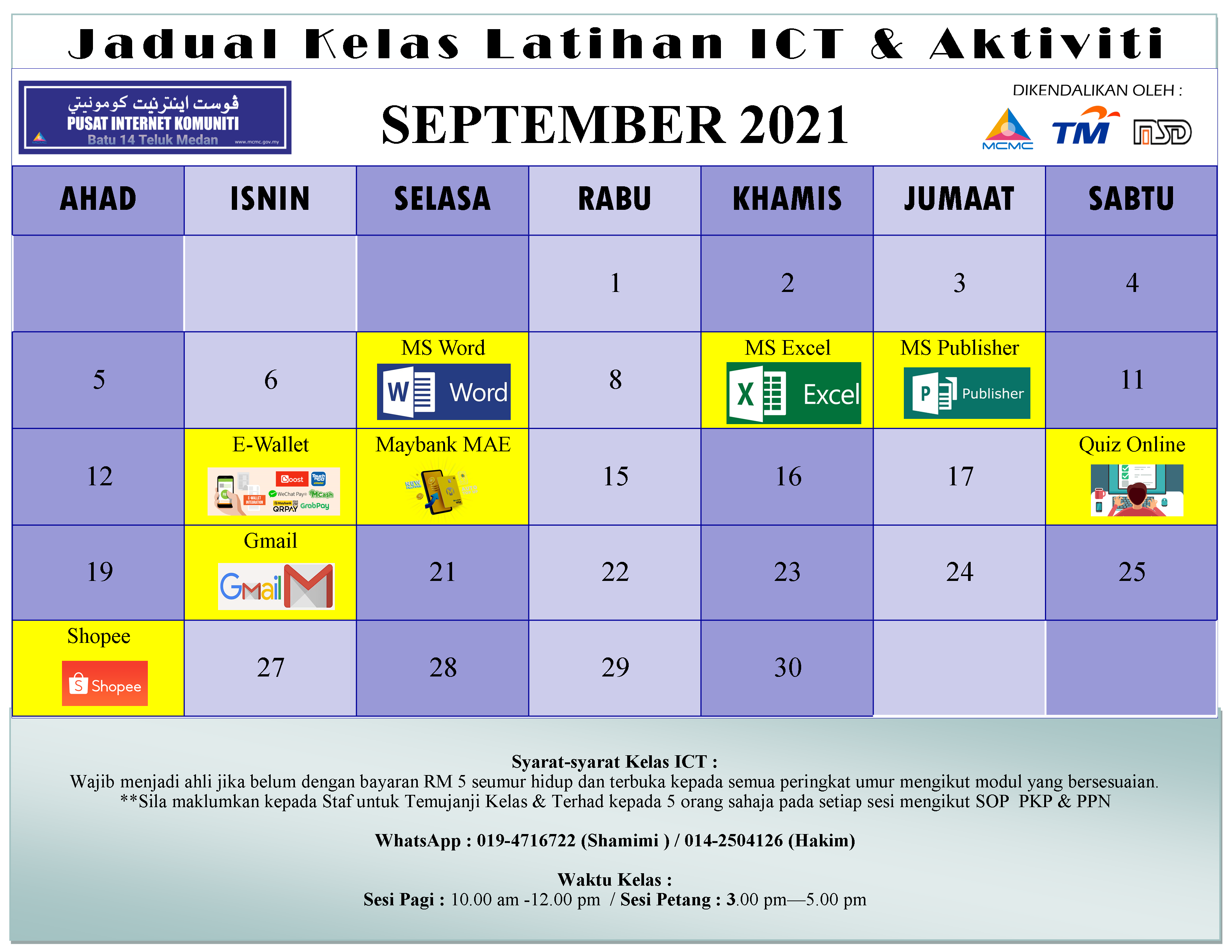 Jadual PIK September 2021