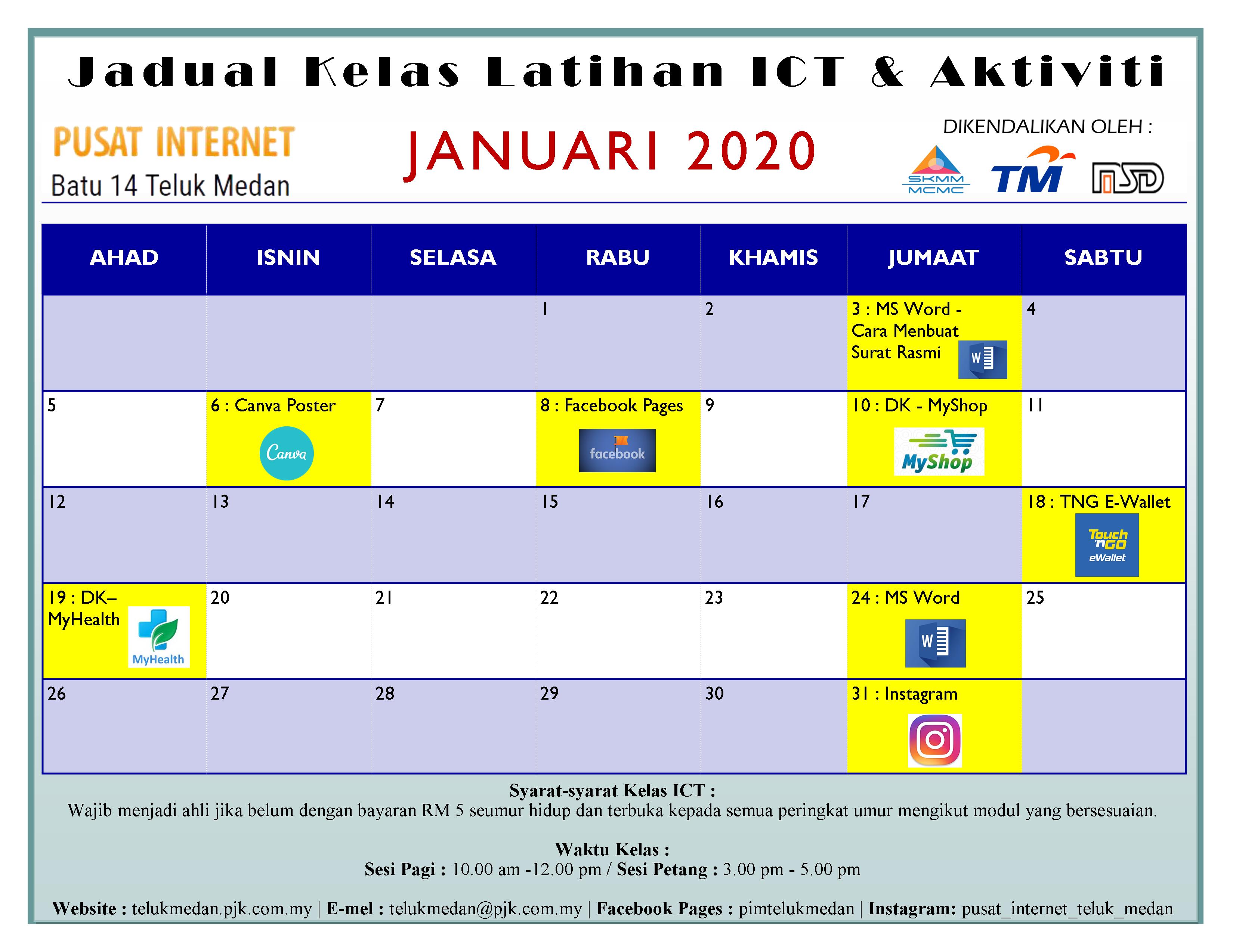 Jadual PIM Januari 2020